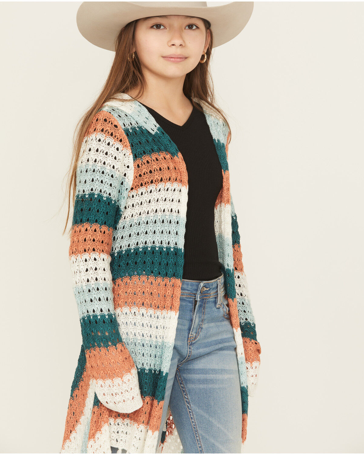 Rock & Roll Denim Girls' Striped Fringe Cardigan