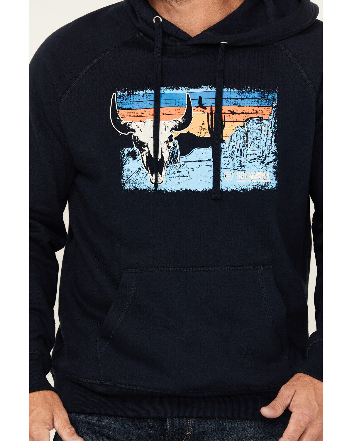 Rock & Roll Denim Men's Long Horn Desert Graphic Hooded Sweatshirt