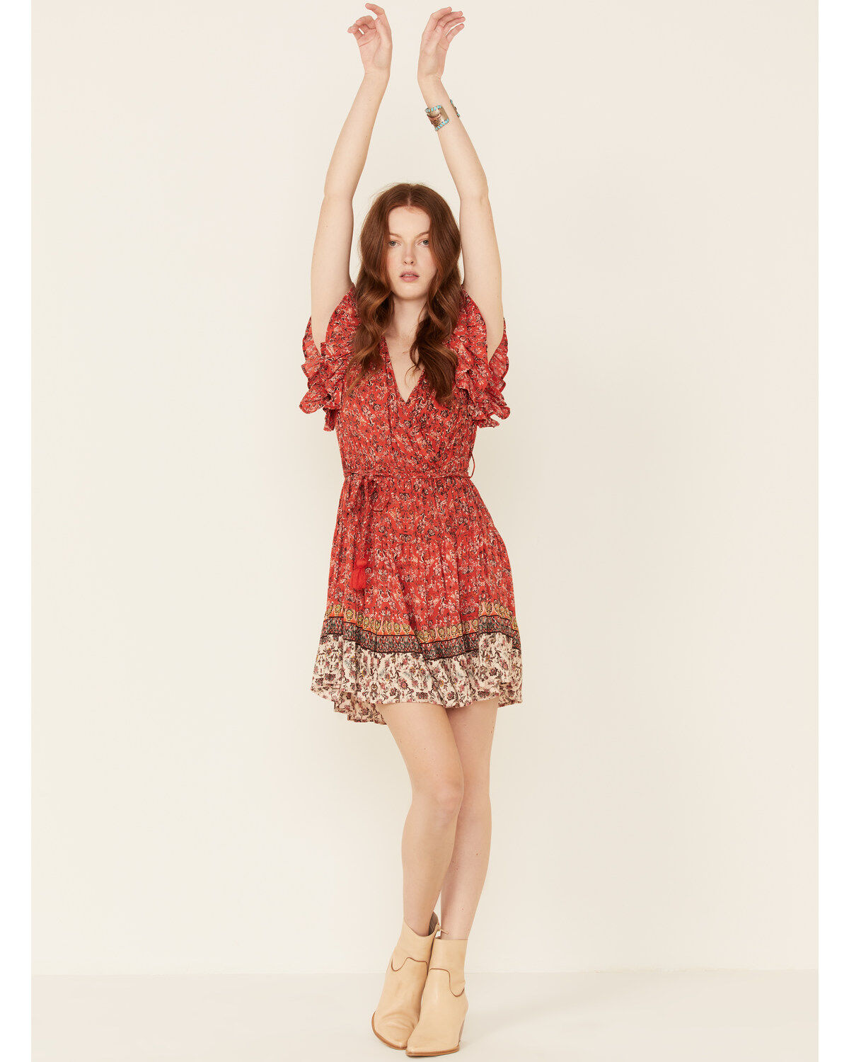 Angie Women's Ruffle Sleeve Tiered Mini Dress