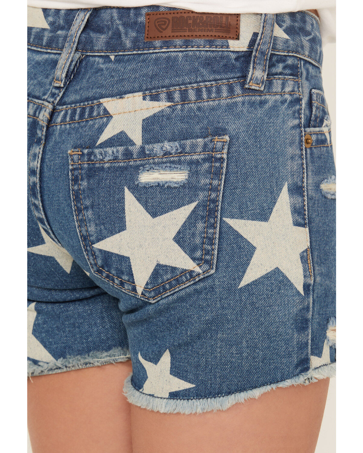 Rock & Roll Denim Girls' Medium Wash Denim Star Print Shorts