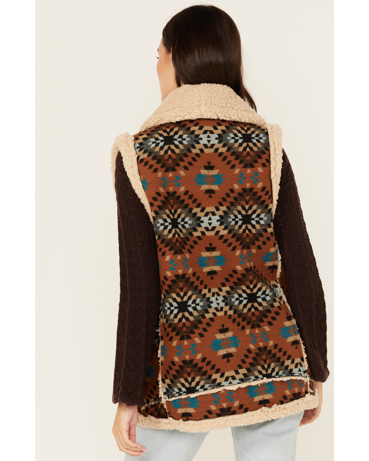 Cotton & Rye Women's Southwestern Print Sherpa Lined Vest