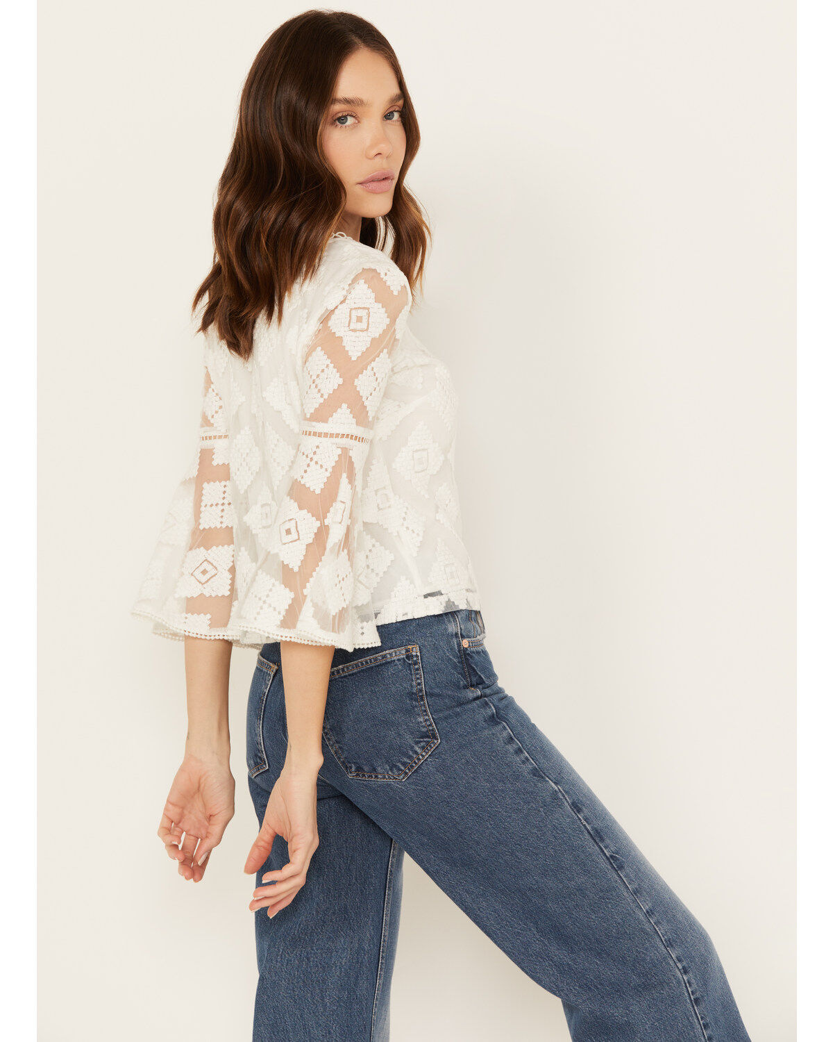 Shyanne Women's Diamond Embroidered Mesh Top