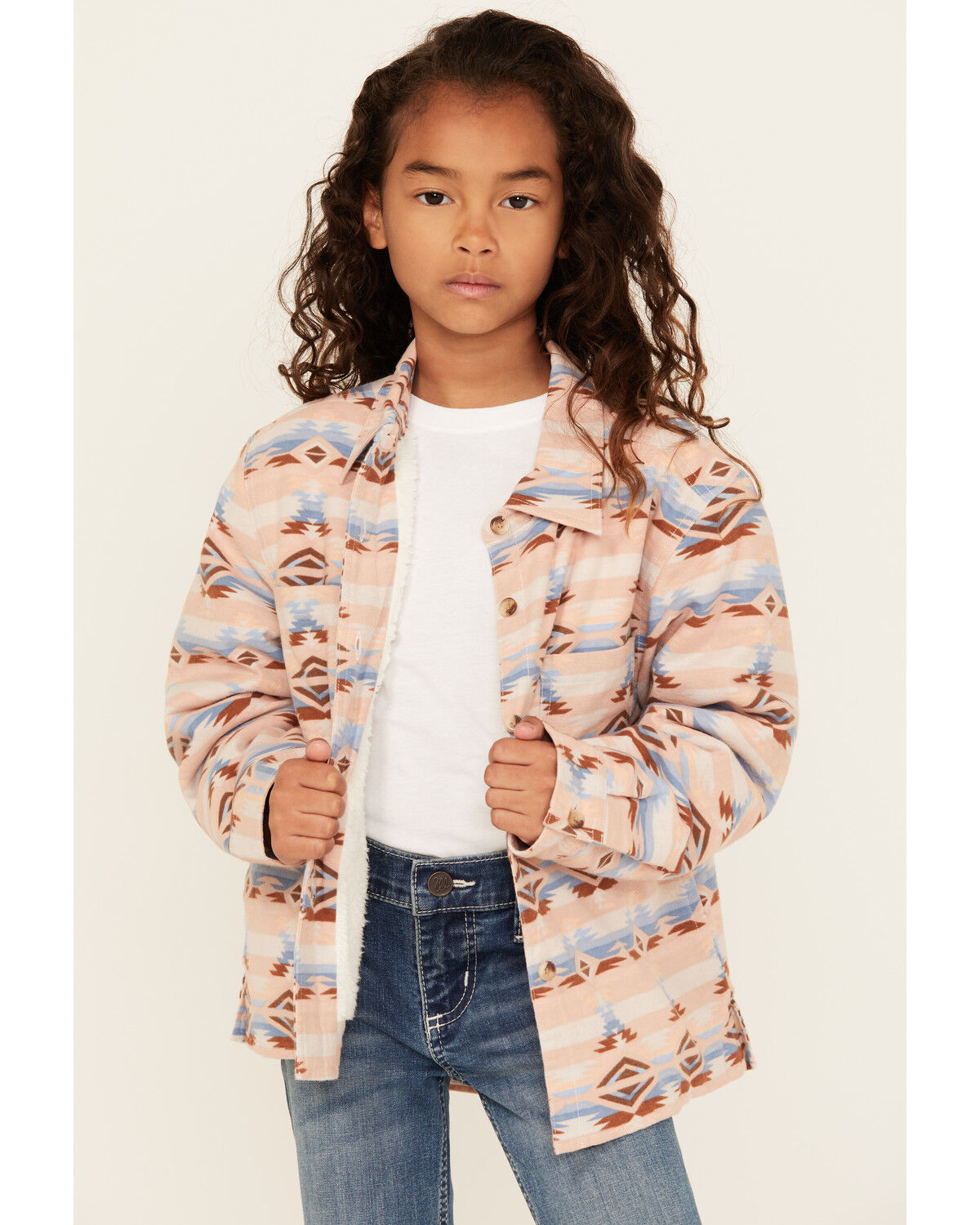 Ely Walker Girls' Southwestern Print Button-Down Sherpa Lined Shacket