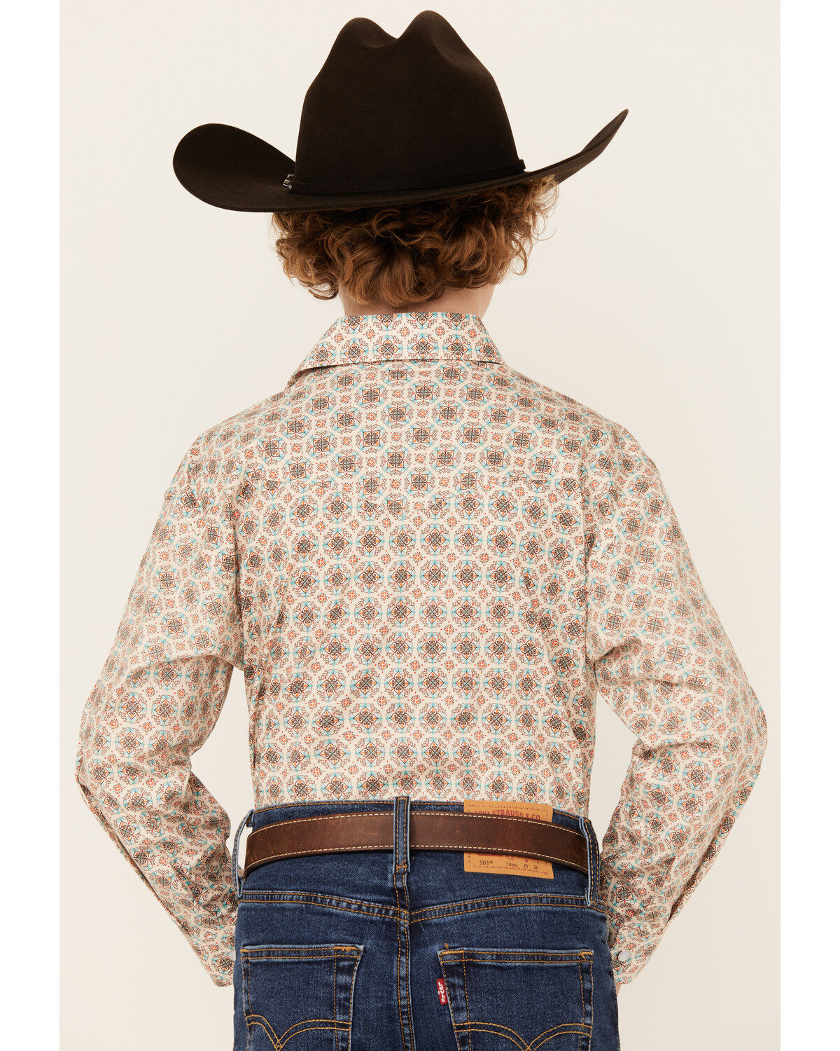 Rock & Roll Denim Boys Geo Print Long Sleeve Pearl Stretch Snap Western Shirt