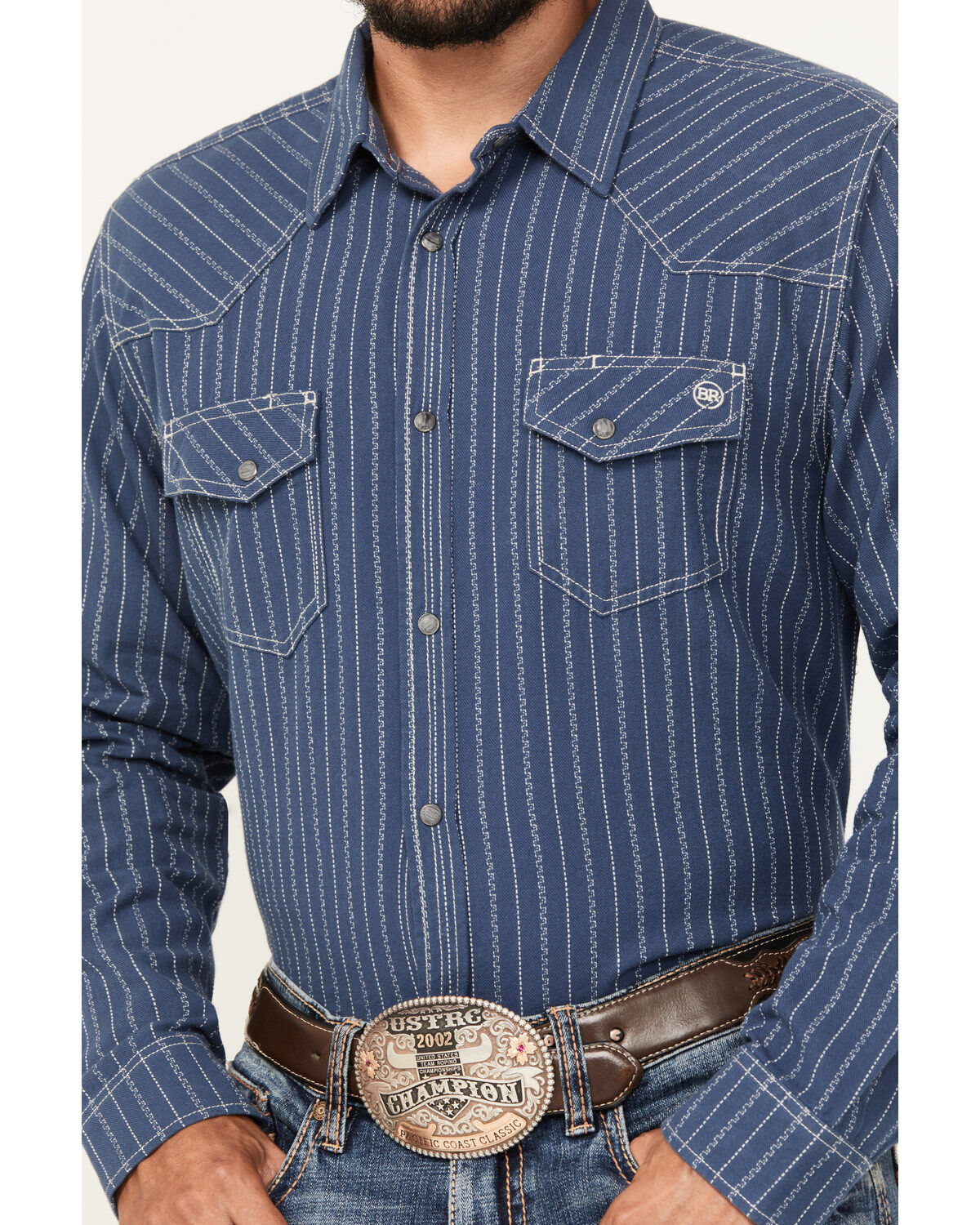 Blue Ranchwear Men's Vintage Striped Long Sleeve Snap Western Shirt