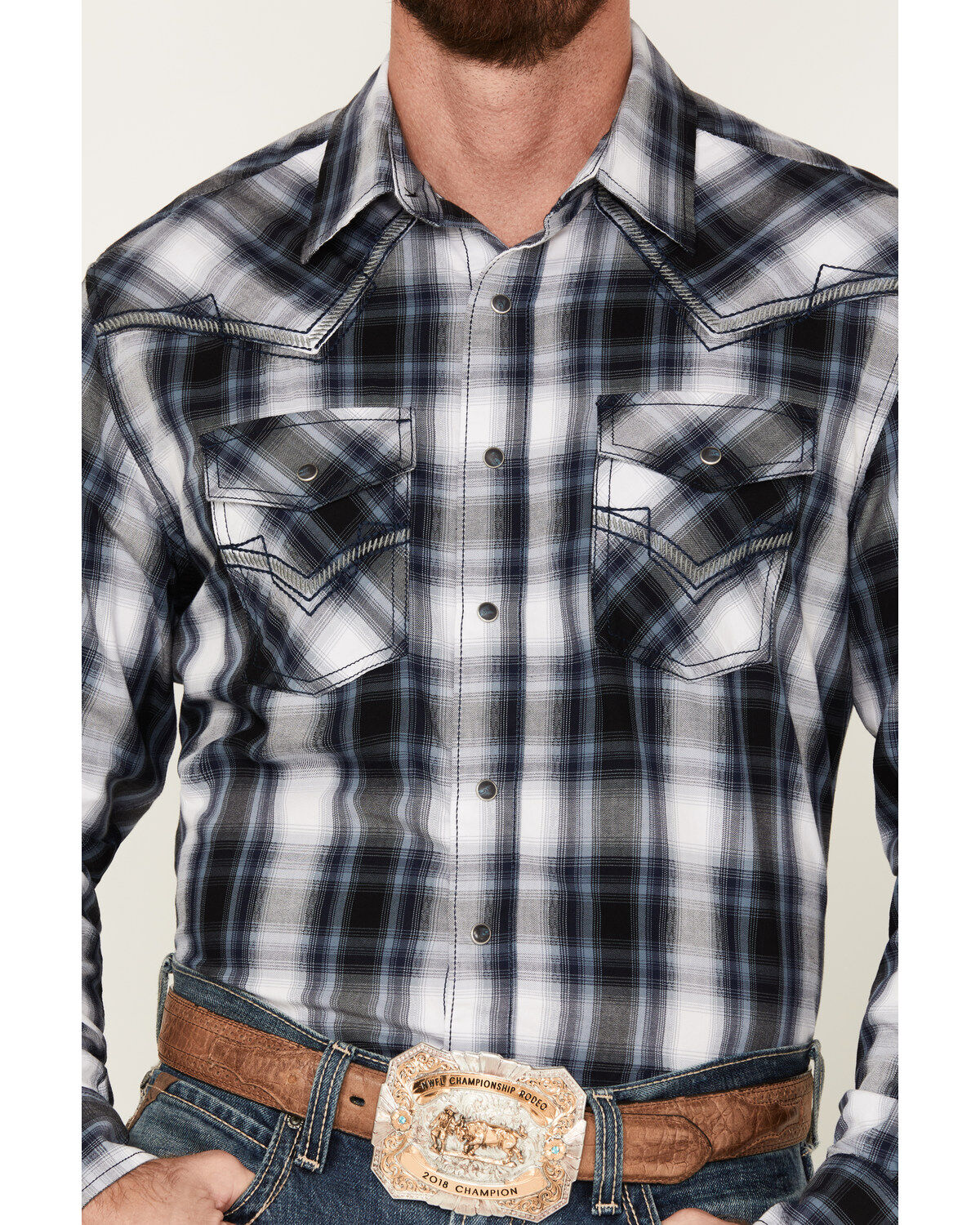 Rock 47 by Wrangler Men's Plaid Print Long Sleeve Snap Western Shirt