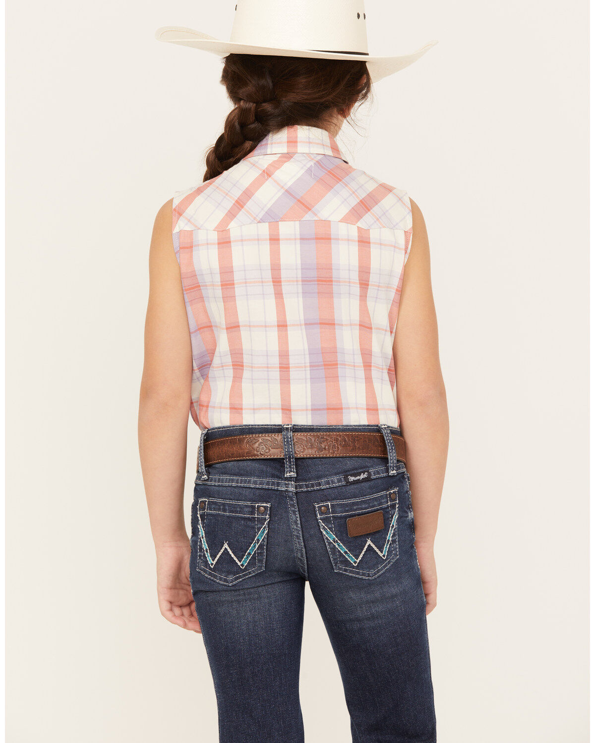 Shyanne Girls' Sleeveless Plaid Print Western Pearl Snap Shirt