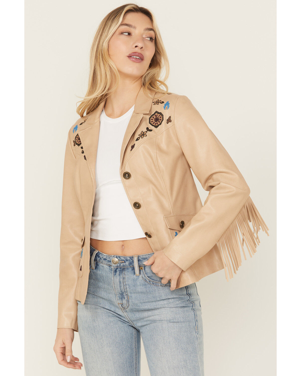Shyanne Women's Embroidered Faux Leather Jacket