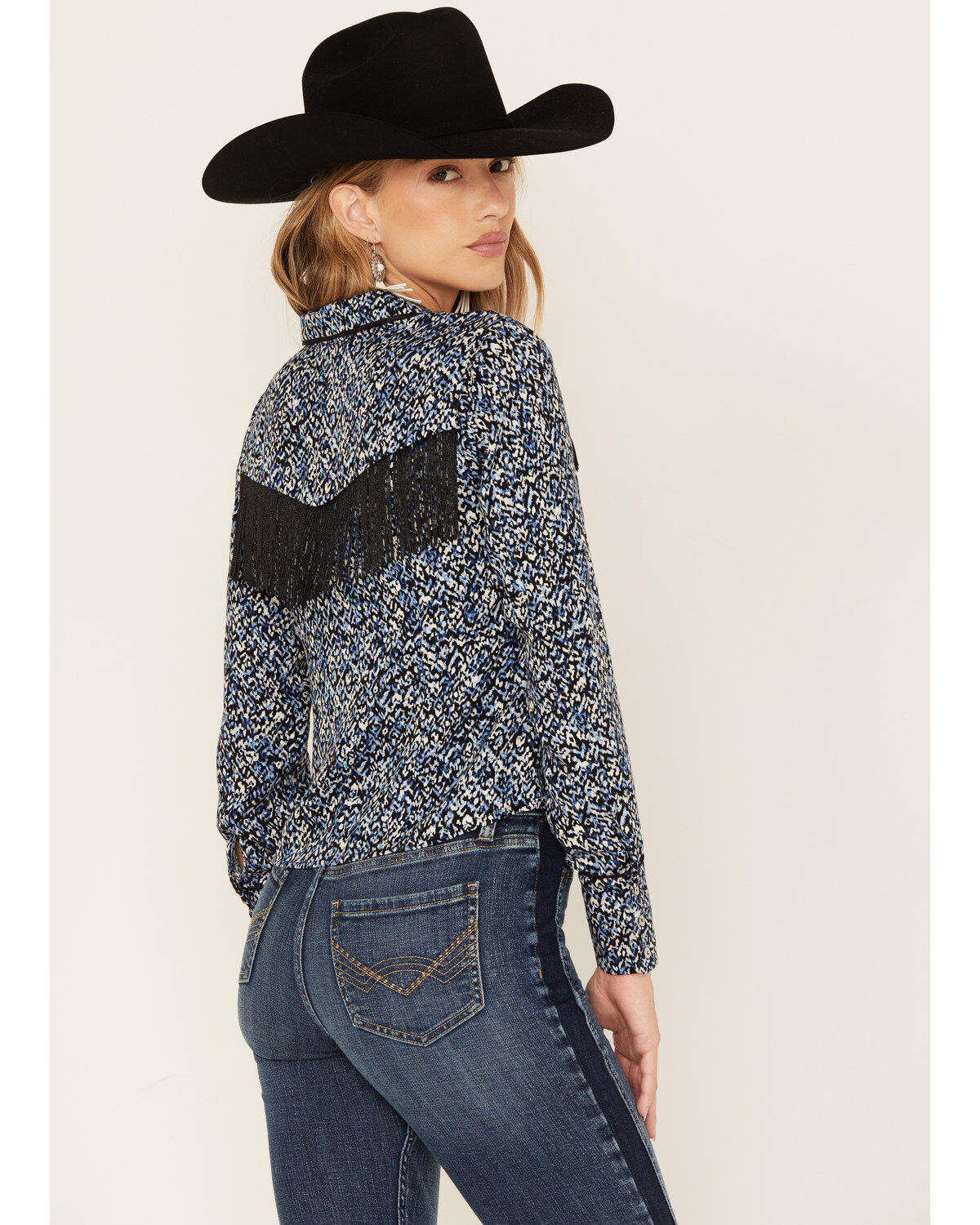 Idyllwind Women's Brooks Print Fringe Long Sleeve Button Down Shirt