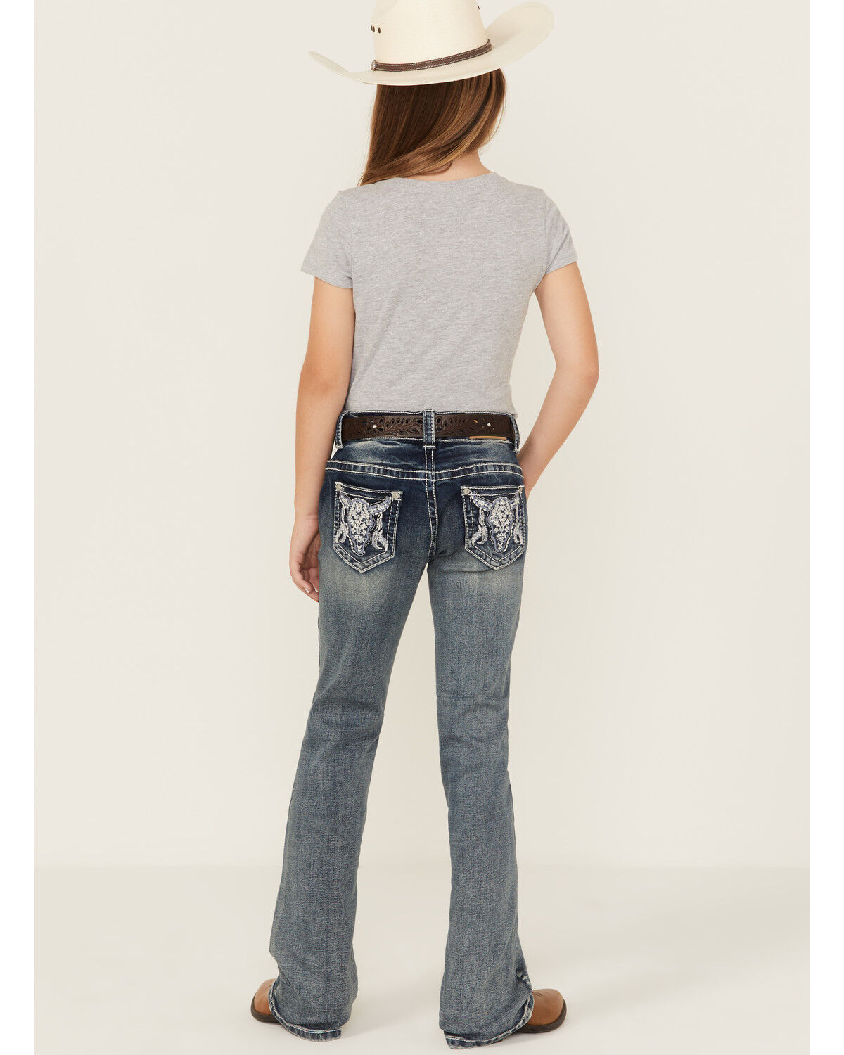 Shyanne Girls' Steerhead Embroidered Bootcut Stretch Denim Jeans
