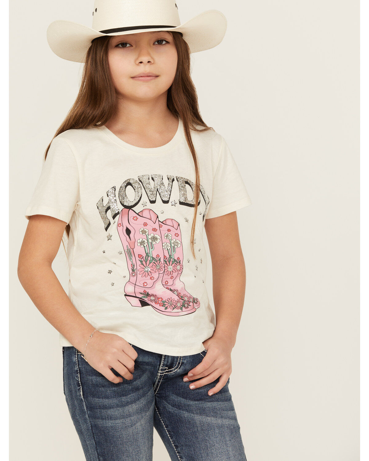 Self Esteem Girls' Howdy Sequin Short Sleeve Graphic Tee