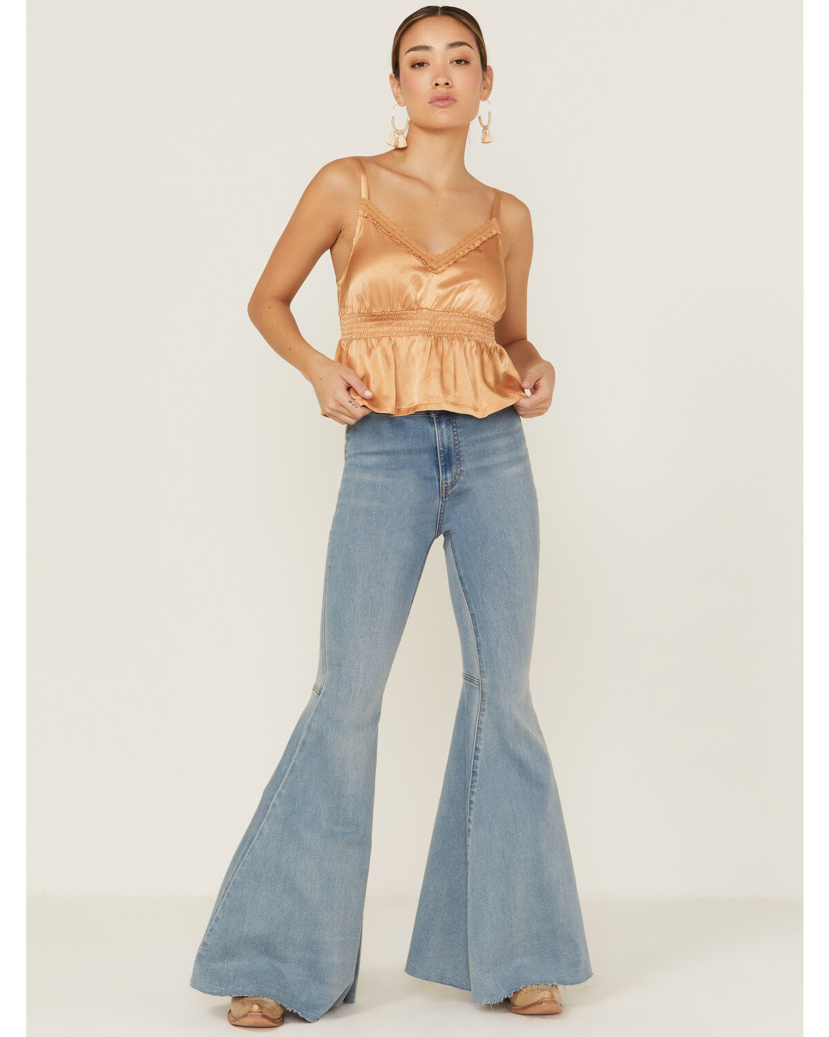 Shyanne Women's Smocked Empire Beige Satin Cami