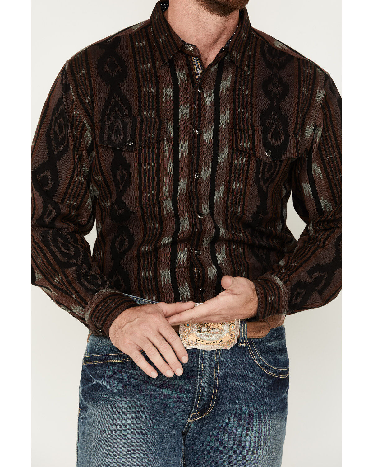 Scully Men's Jacquard Southwestern Stripe Long Sleeve Snap Shirt