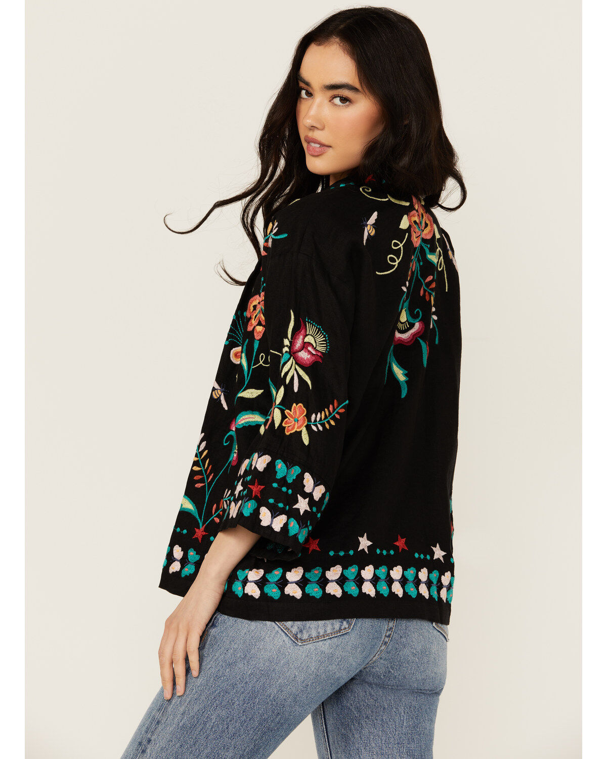 Johnny Was Women's Embroidered Cropped Kimono