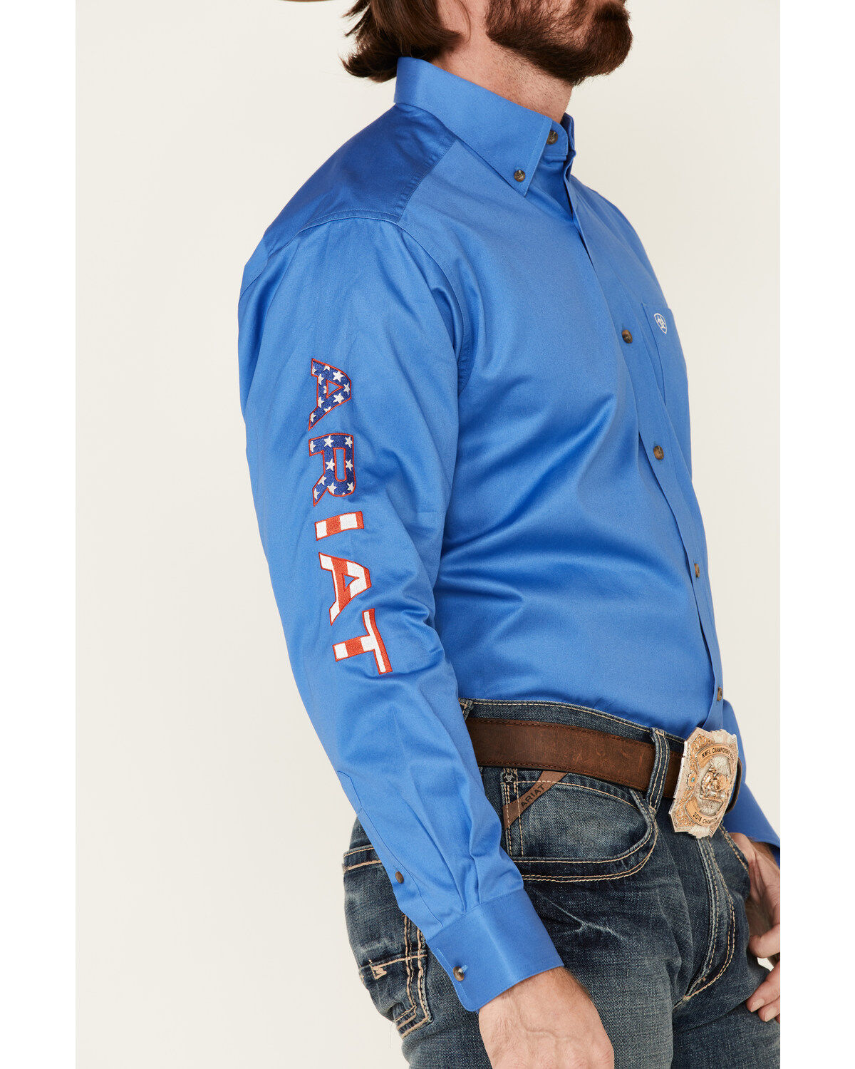 Ariat Men's Blue Team Logo Button Long Sleeve Western Shirt - Big
