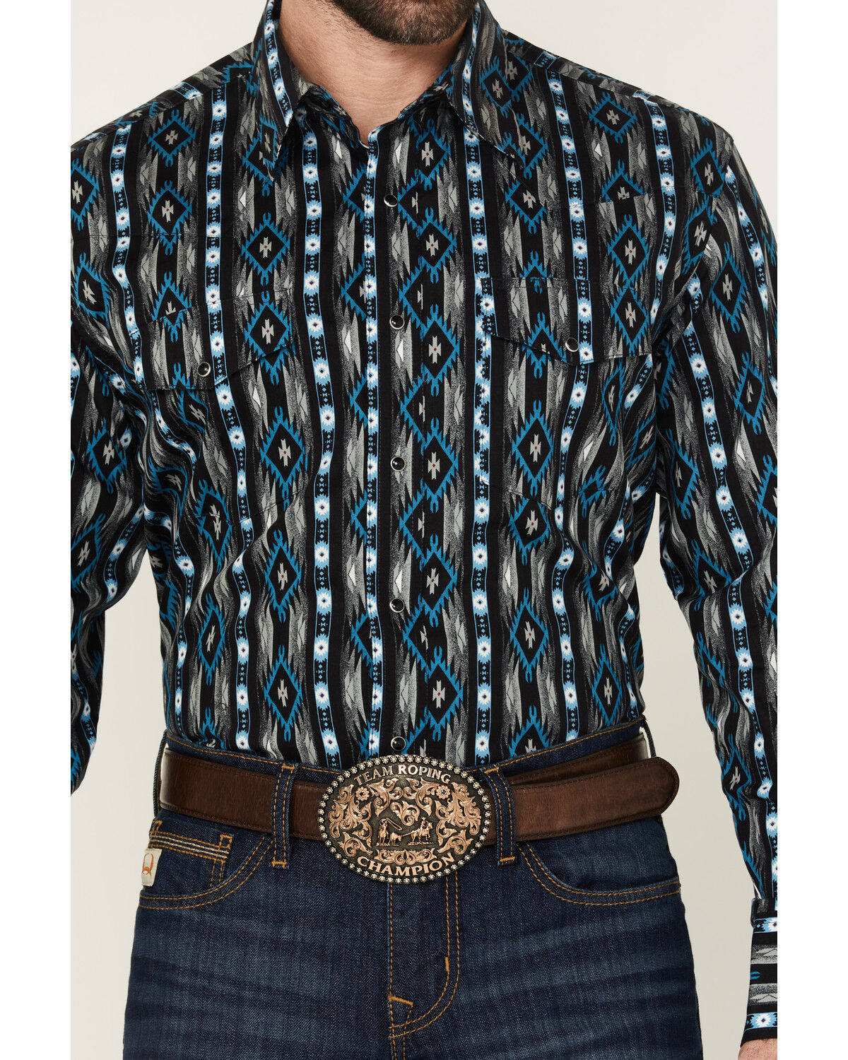 Wrangler Men's Checotah Southwestern Striped Long Sleeve Pearl Snap Western Shirt - Big