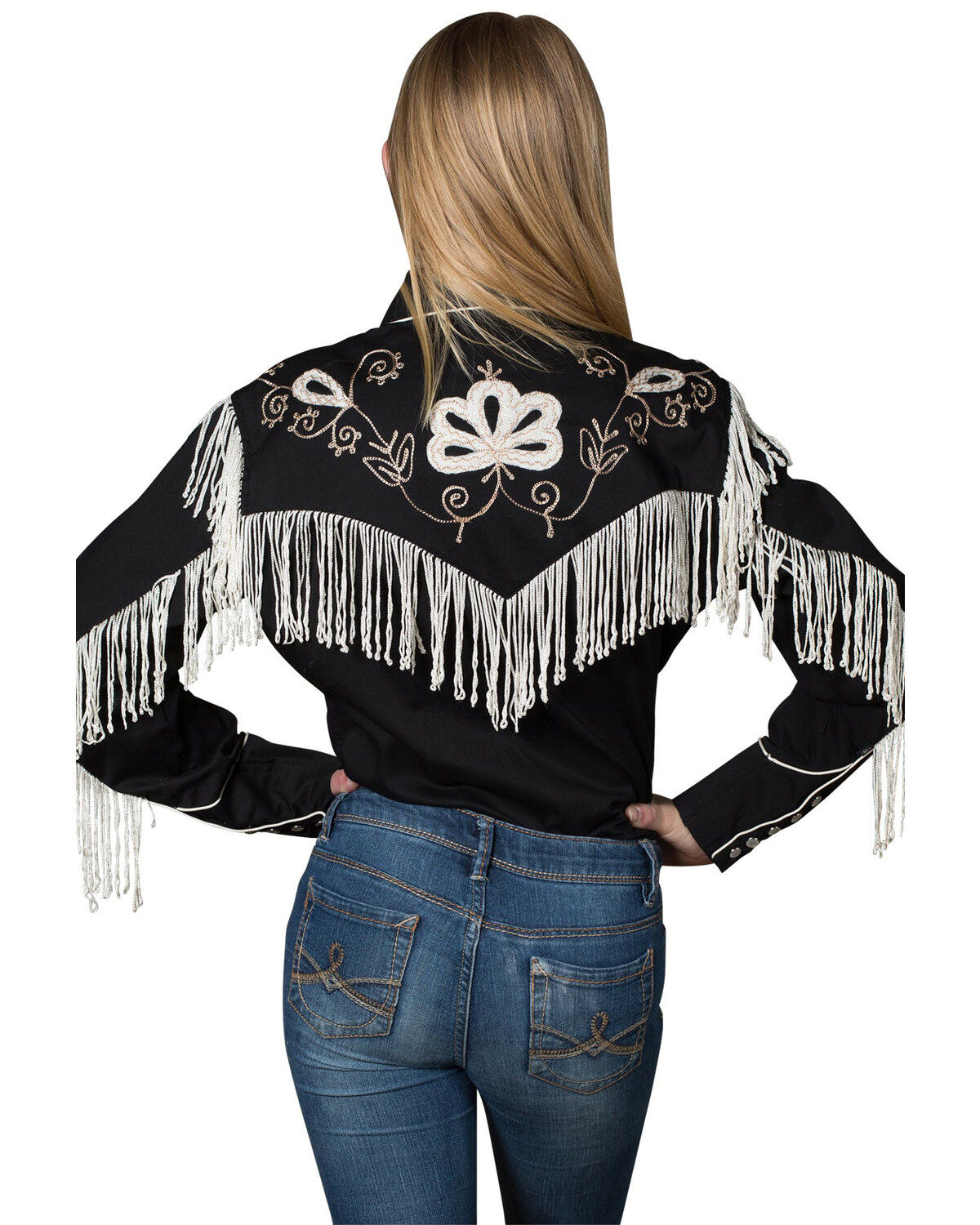 Rockmount Ranchwear Girls' Embroidered Vintage Fringe Long Sleeve Pearl Snap Western Shirt