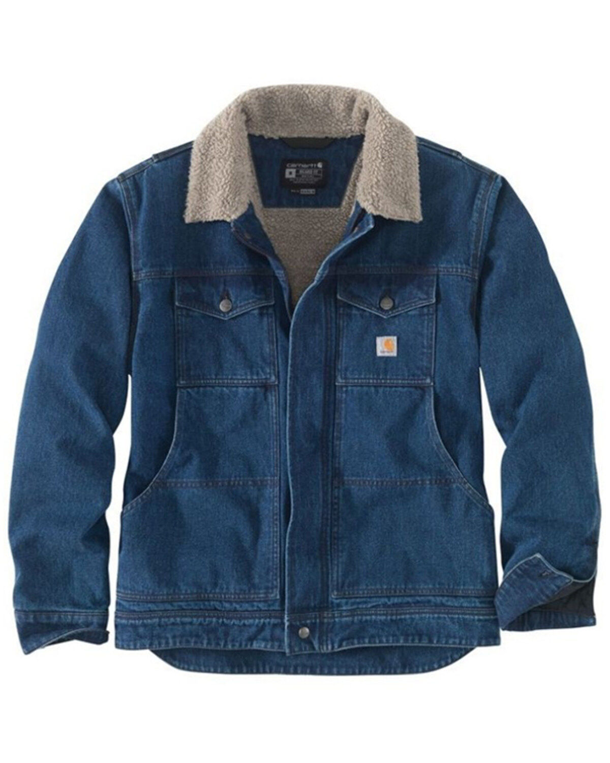 Carhartt Men's Relaxed Fit Sherpa-Lined Medium Wash Denim Jacket