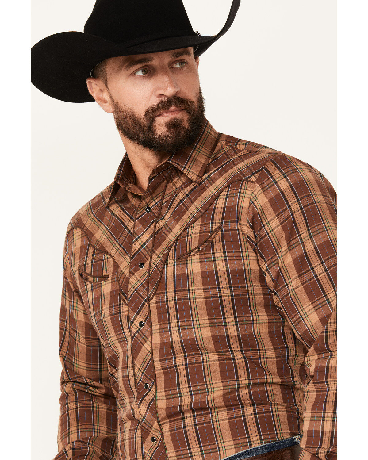 Roper Men's Plaid Print Embroidered Long Sleeve Snap Western Shirt