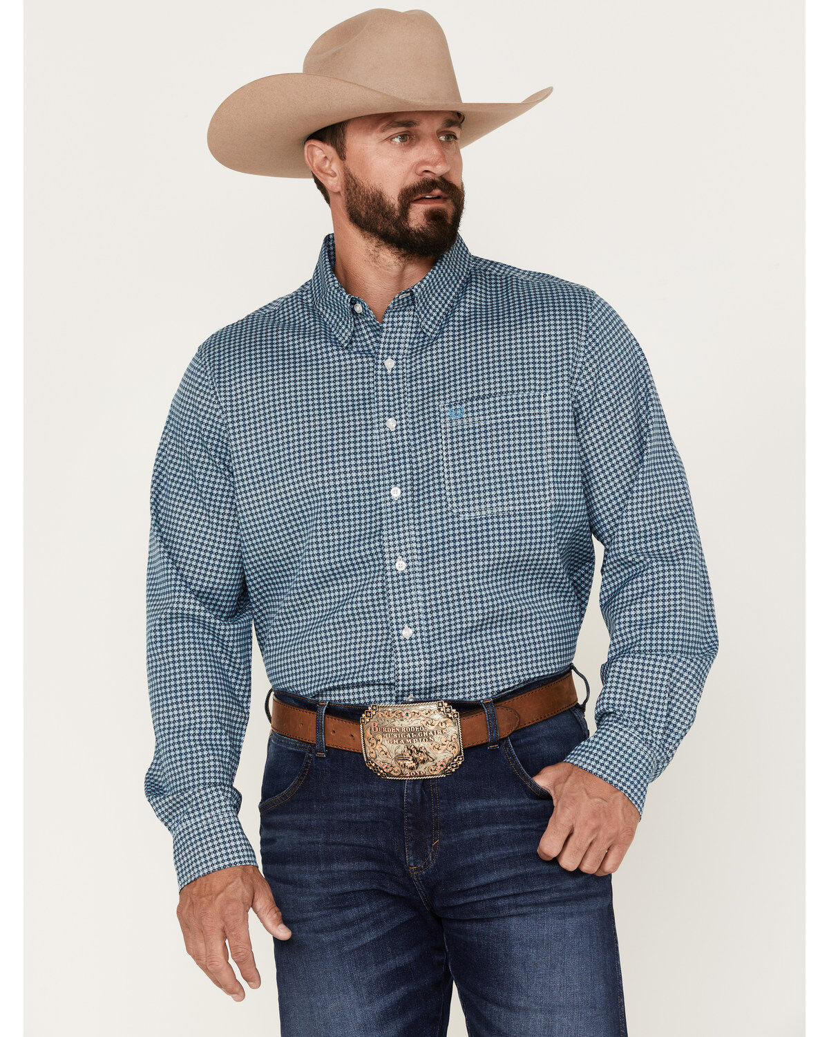 Panhandle Men's Performance Geo Print Long Sleeve Button Down Shirt