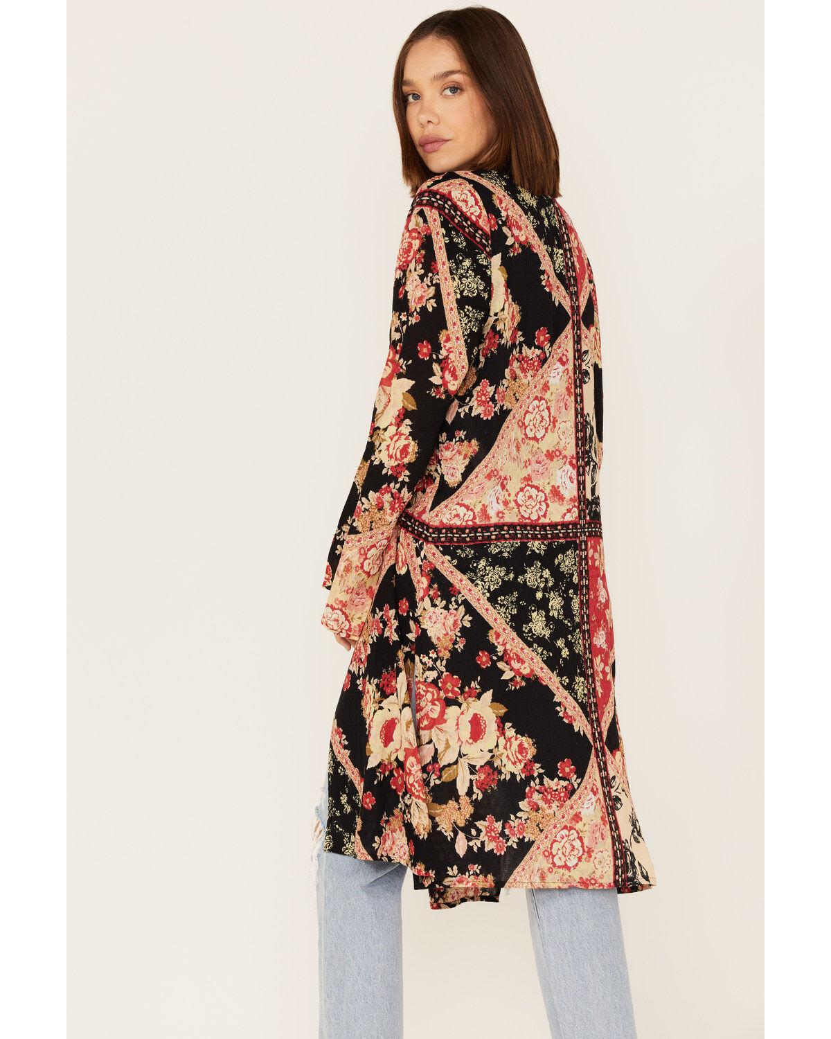 Band of the Free Women's High Hopes Patchwork Floral Print Long Sleeve Kimono