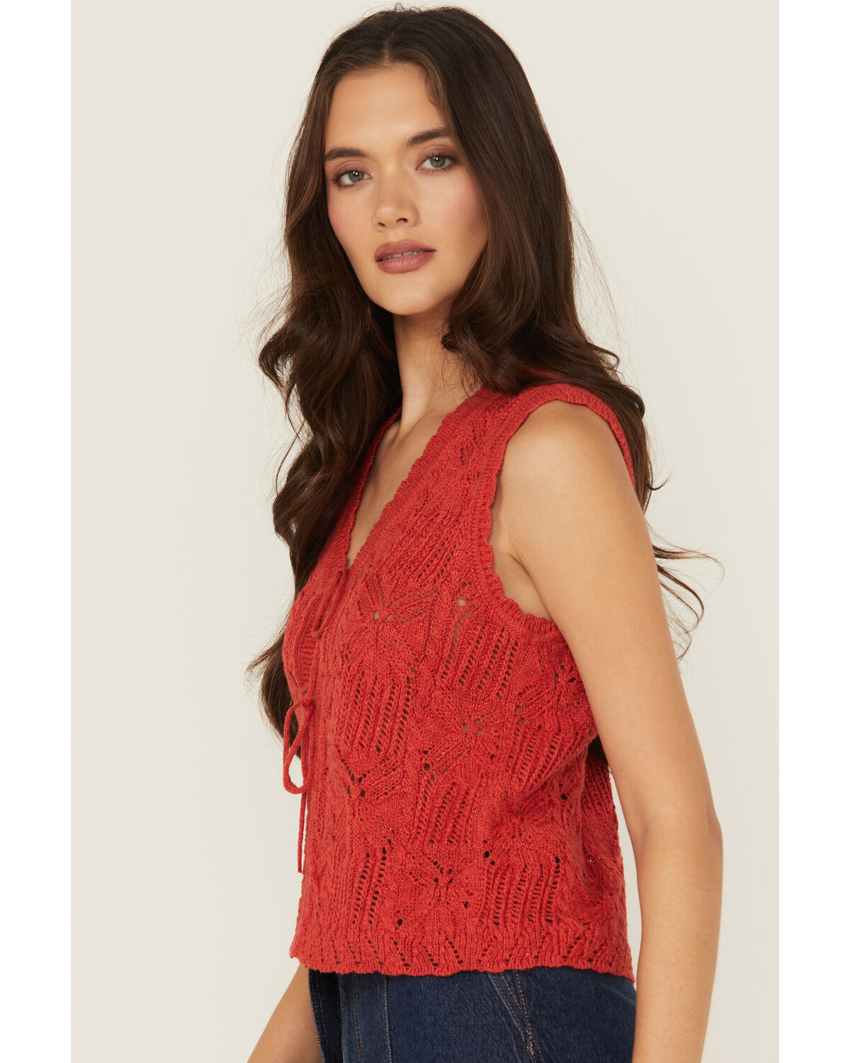 Shyanne Women's Tie-Front Crochet Sweater Vest