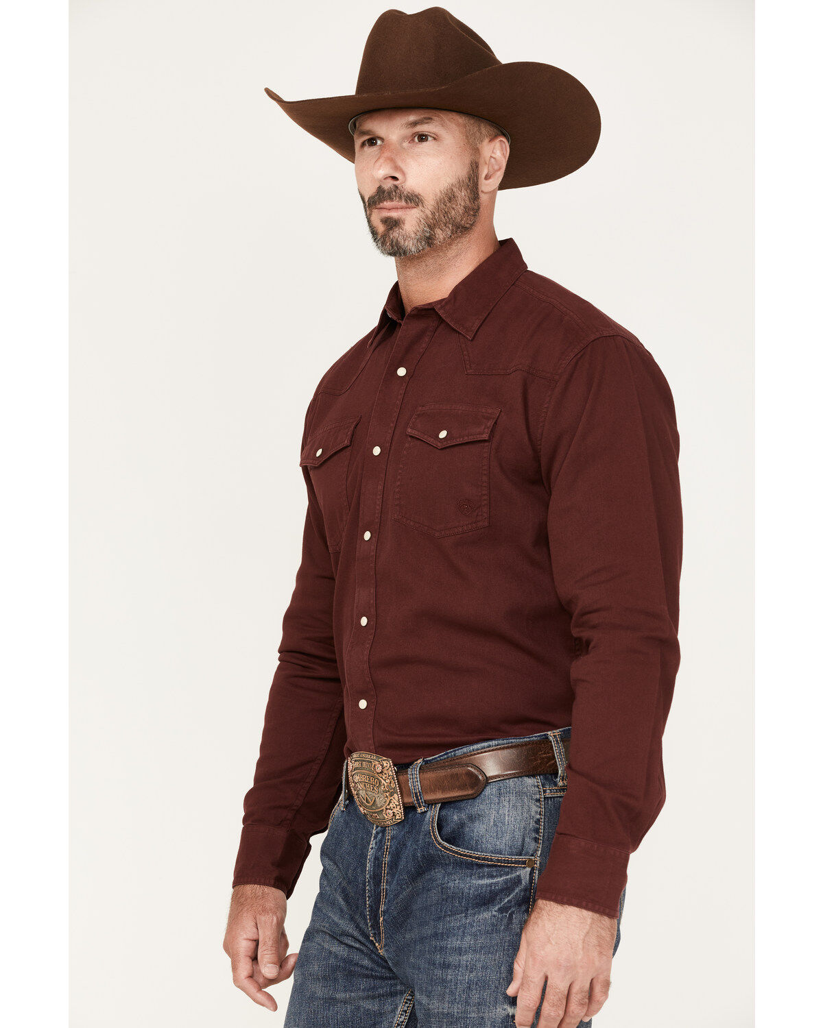 Ariat Men's Jurlington Retro Fit Solid Long Sleeve Pearl Snap Western Shirt