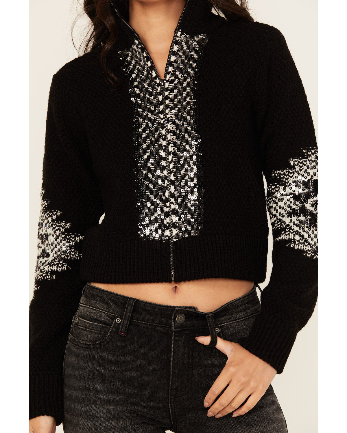 Idyllwind Women's Dallas Sequins Cropped Zip Front Sweater