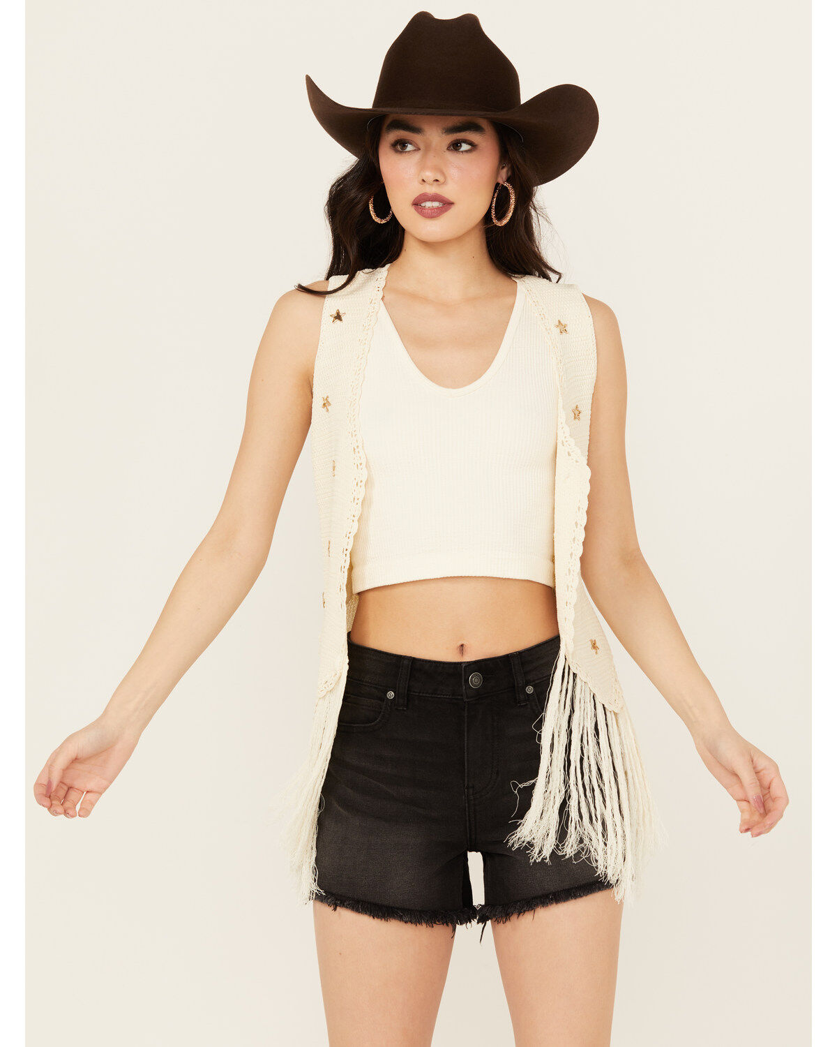 Blue B Women's Star Crochet Fringe Vest