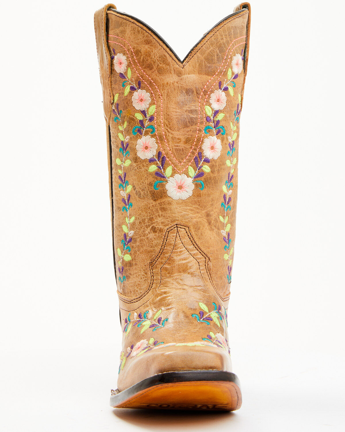 Corral Girls' Floral Embroidered Blacklight Western Boots - Square Toe