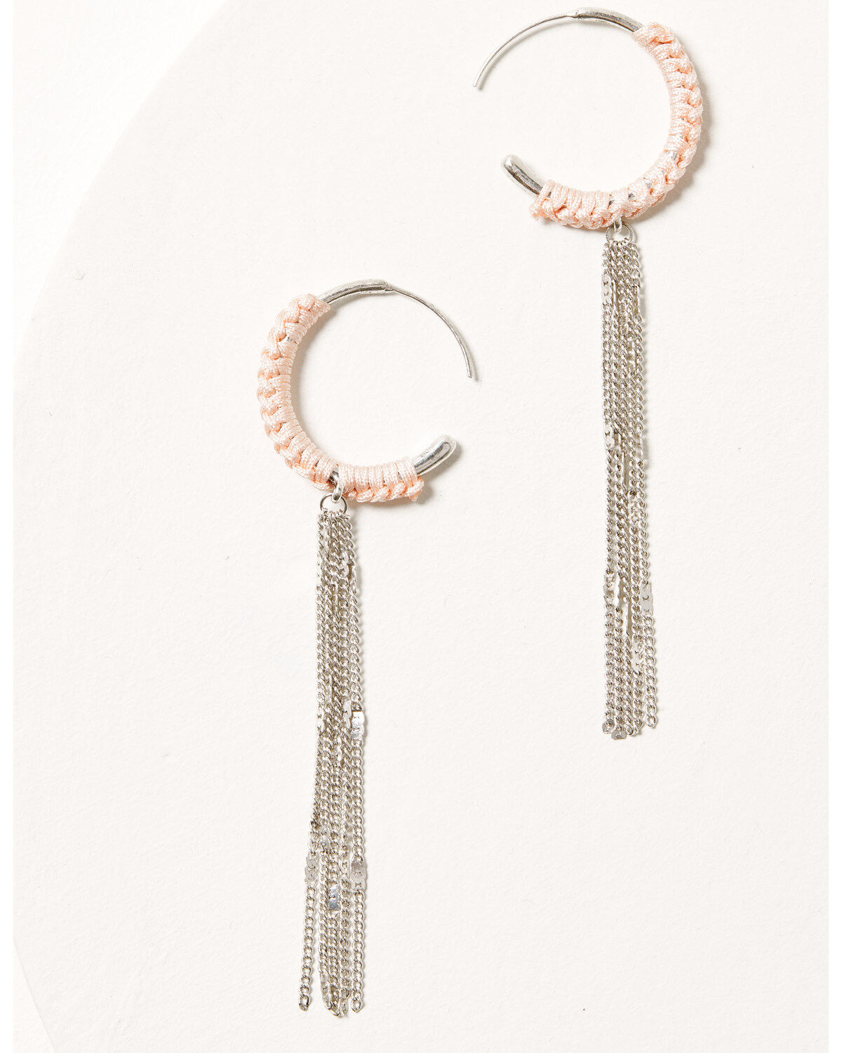 Shyanne Women's Pink Braided Hoop Silver Fringe Earrings