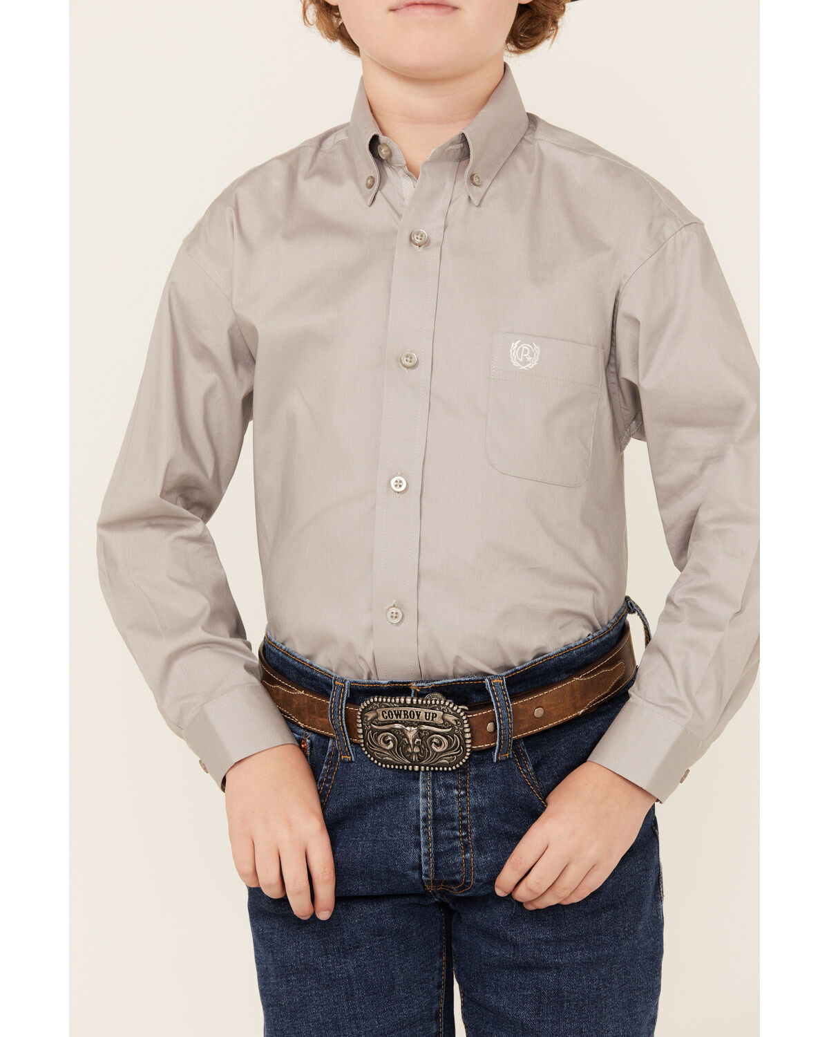 Panhandle Boys' Solid Long Sleeve Button-Down Stretch Western Shirt