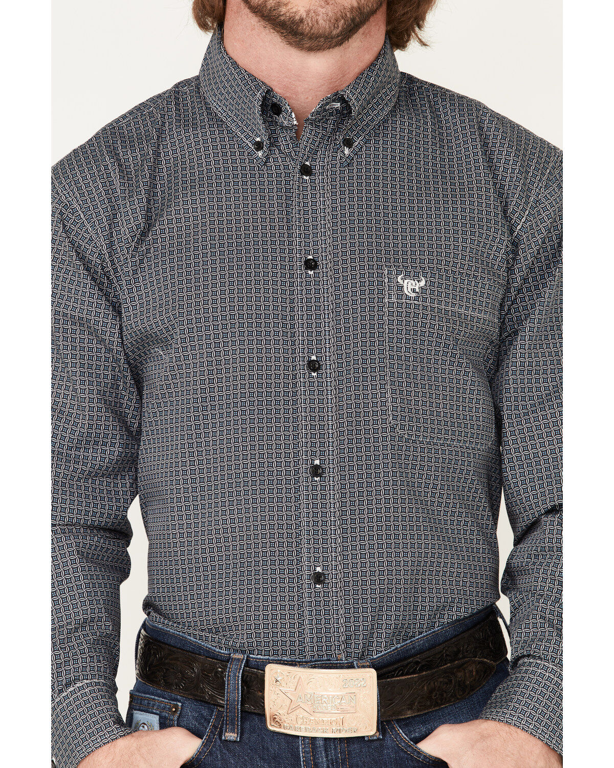 Cowboy Hardware Men's Wavy Square Geo Print Button Down Western Shirt