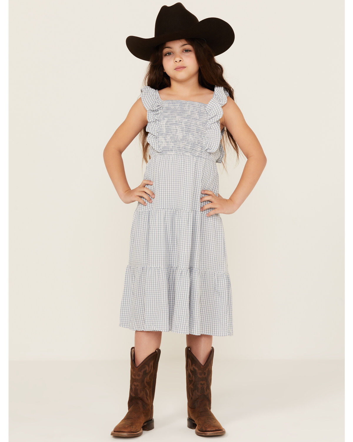 Hayden LA Girls' Gingham Print Puff Sleeve Midi Dress