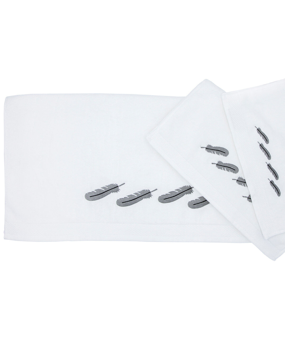 HiEnd Accents Feather Embroidered Towel Set - 3 Piece