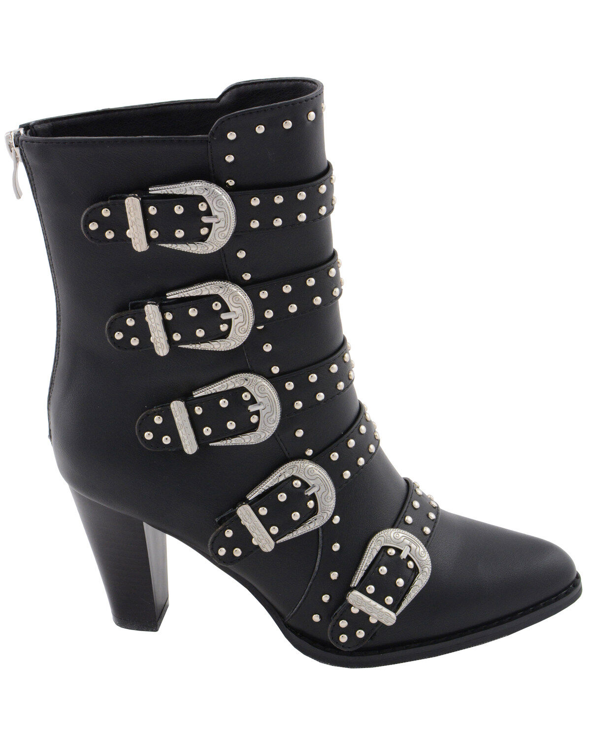 Milwaukee Leather Women's Studded Buckle Up Boots - Round Toe