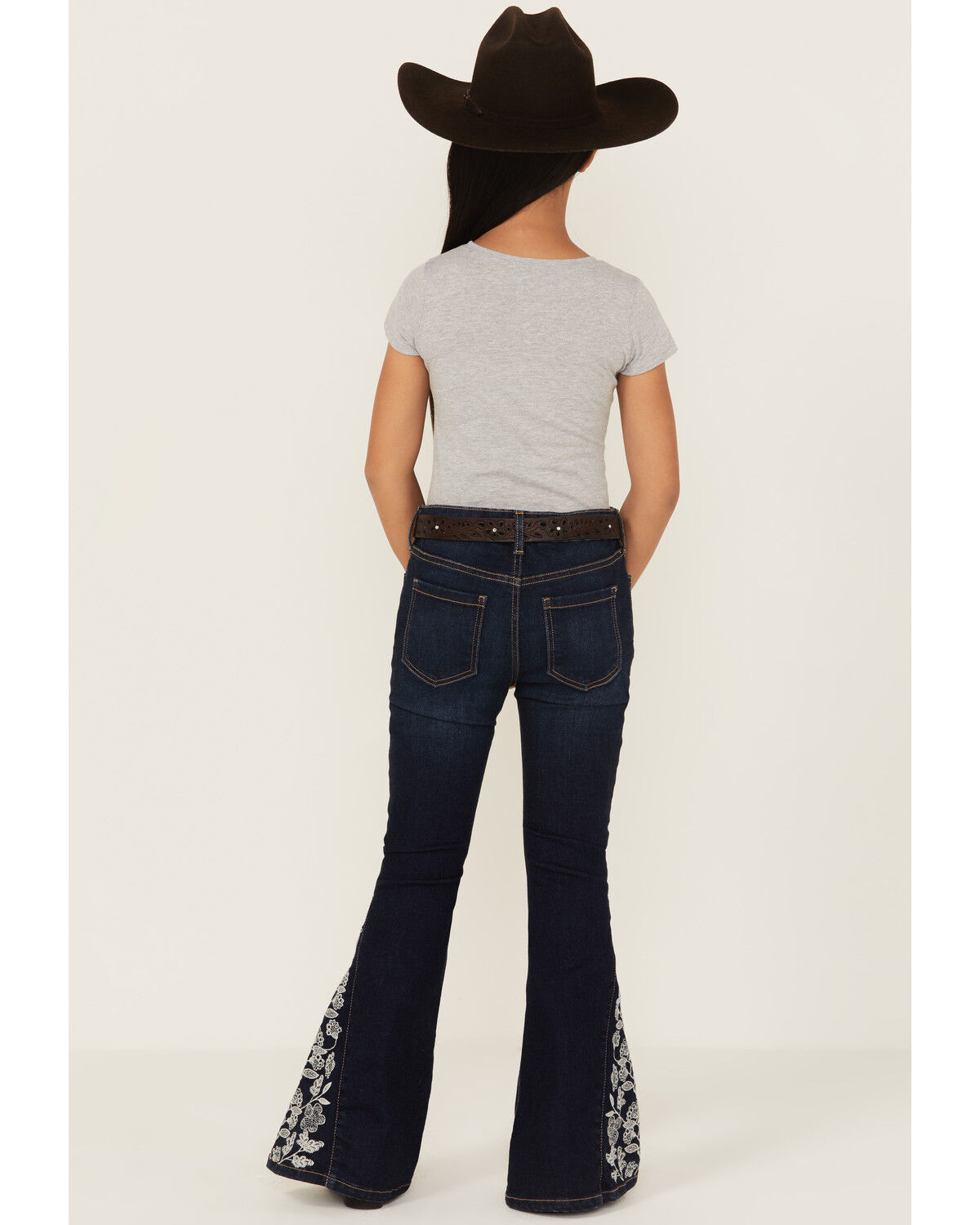 Shyanne Girls' Lacey Dark Wash Lace Inset Flare Stretch Denim Jeans