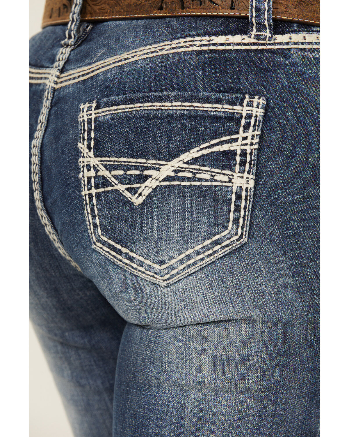 Rock & Roll Denim Women's Dark Wash Stitched Pocket Bootcut Stretch Denim Jeans