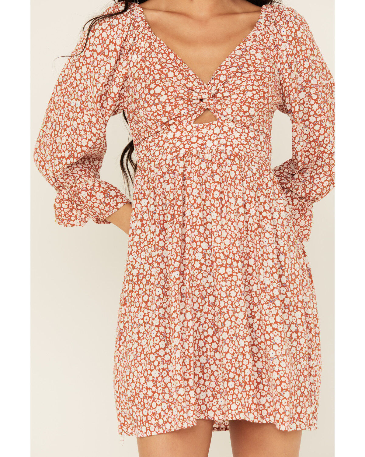 Angie Women's Floral Print Knot Front Mini Dress