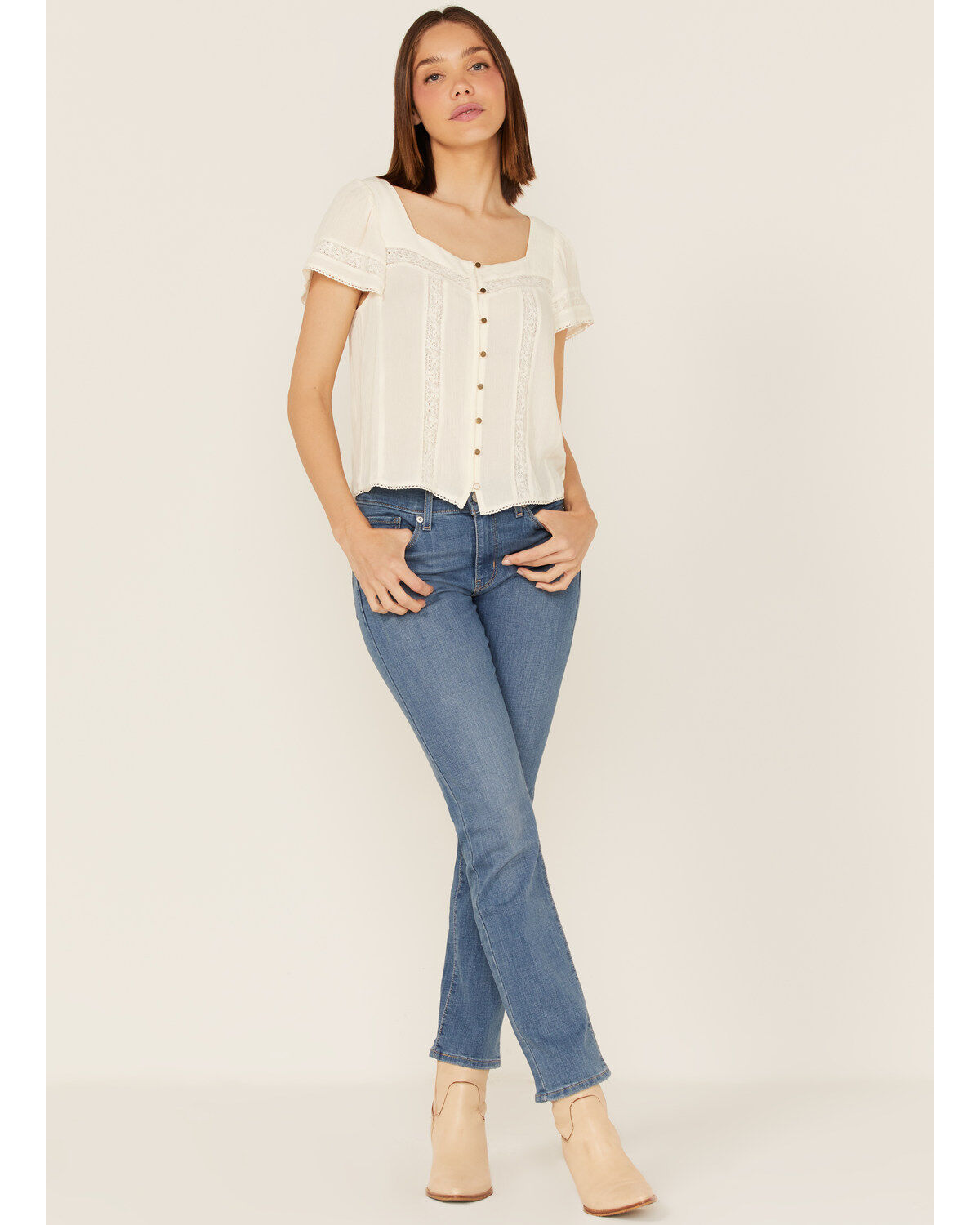 Jolt Women's Lace Trim Button-Down Shirt