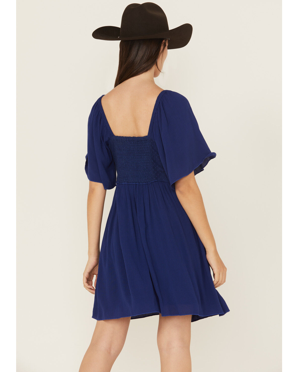 Shyanne Women's Embroidered Crinkle Flutter Sleeve Mini Dress