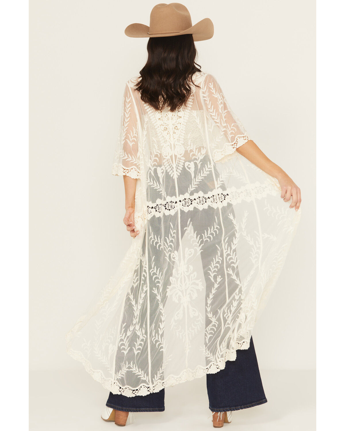 Shyanne Women's Long Embroidered Mesh Kimono