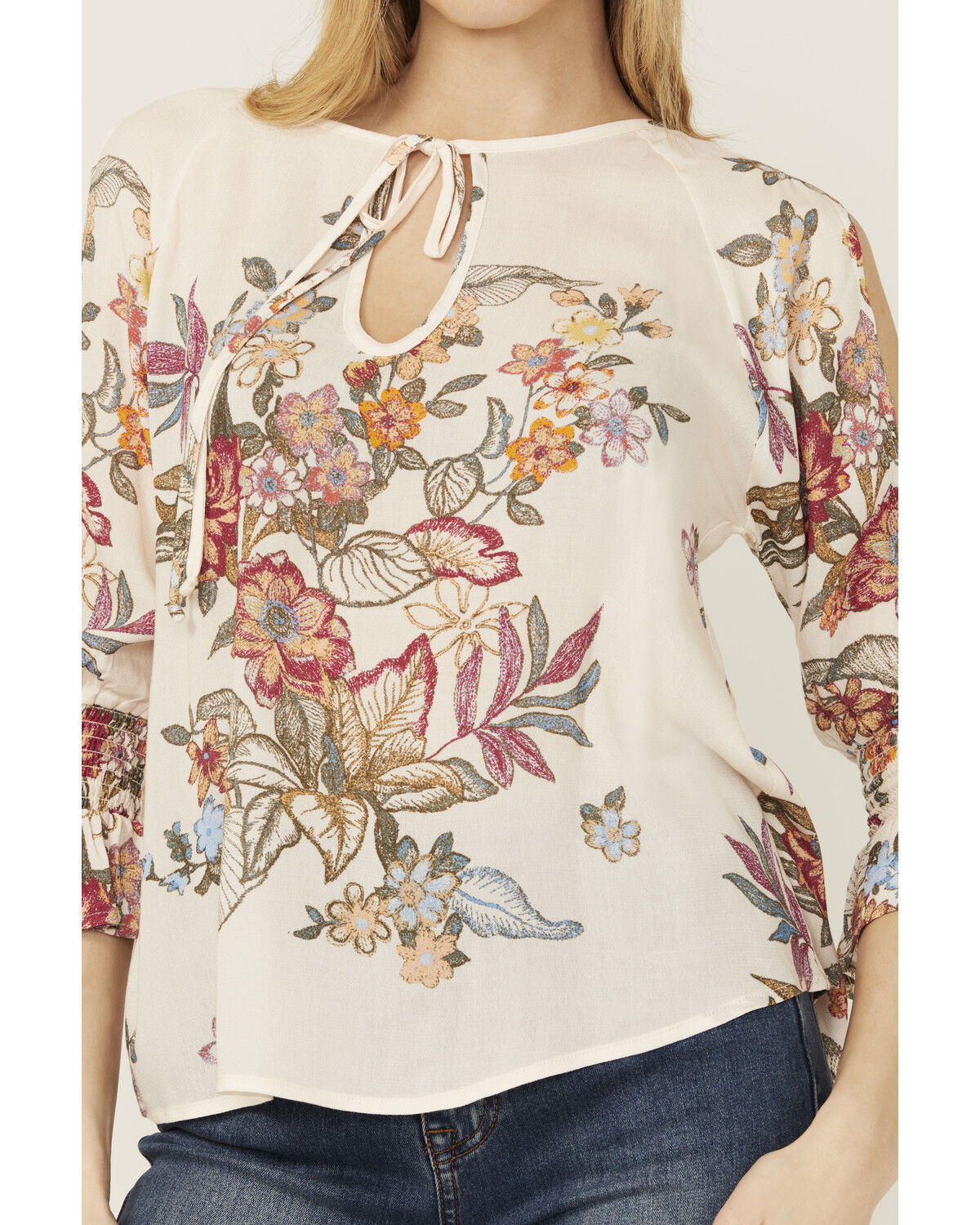 Wild Moss Women's Floral Print Cold Shoulder Top