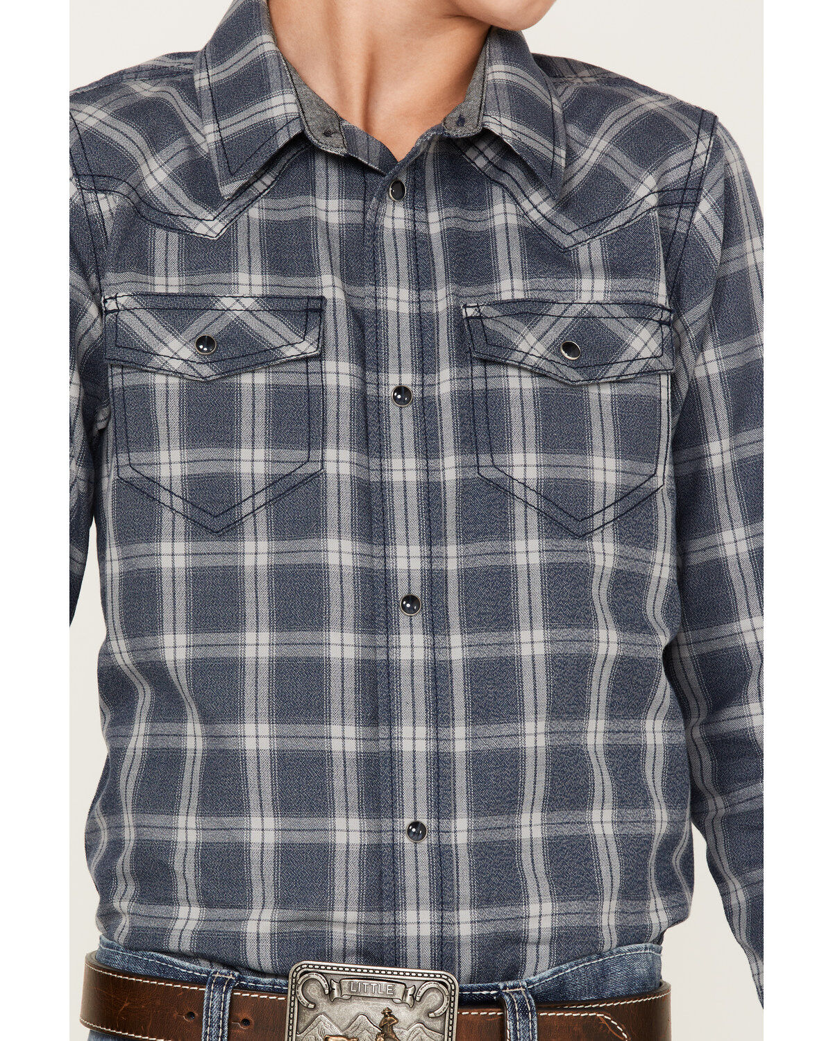 Cody James Boys' Plaid Print Long Sleeve Western Snap Shirt