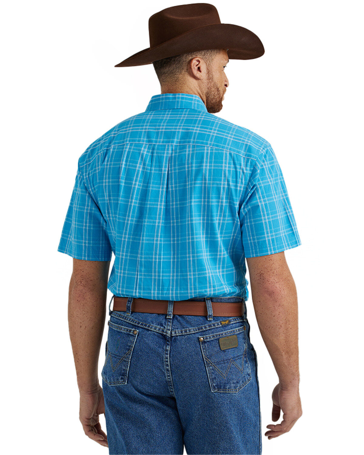 George Strait by Wrangler Men's Plaid Print Short Sleeve Button-Down Stretch Western Shirt