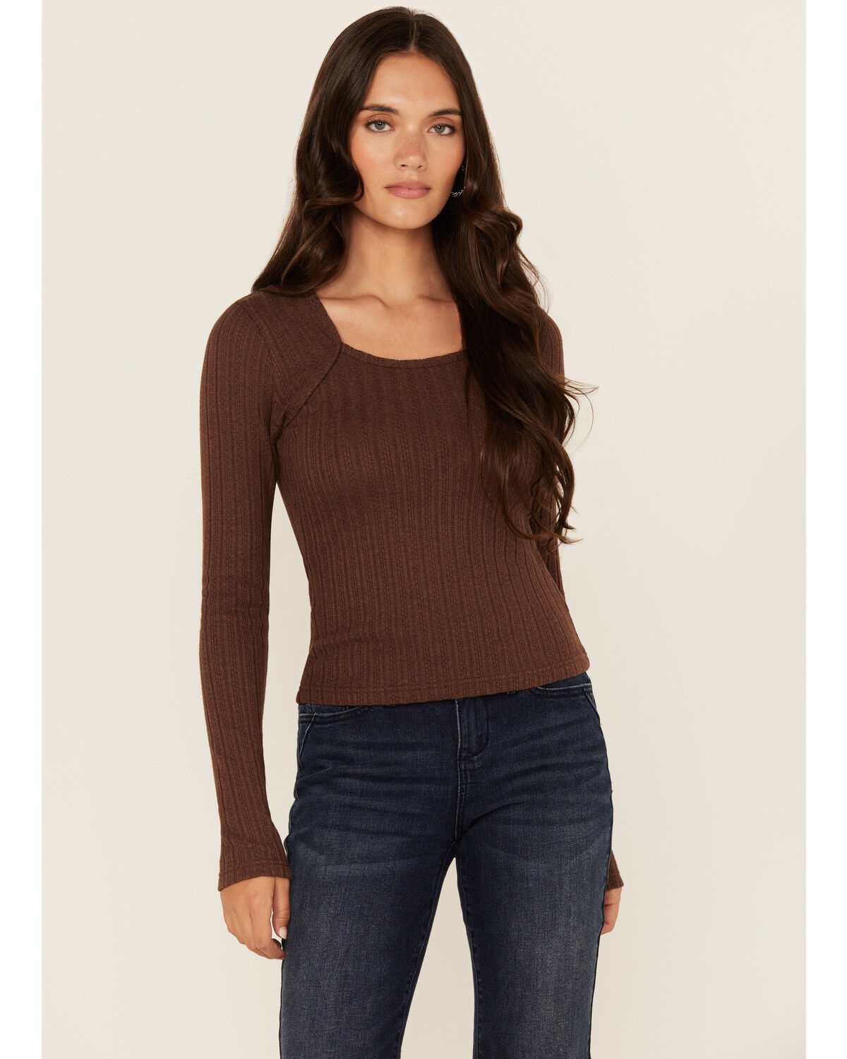 Shyanne Women's Solid Ribbed Long Sleeve Shirt