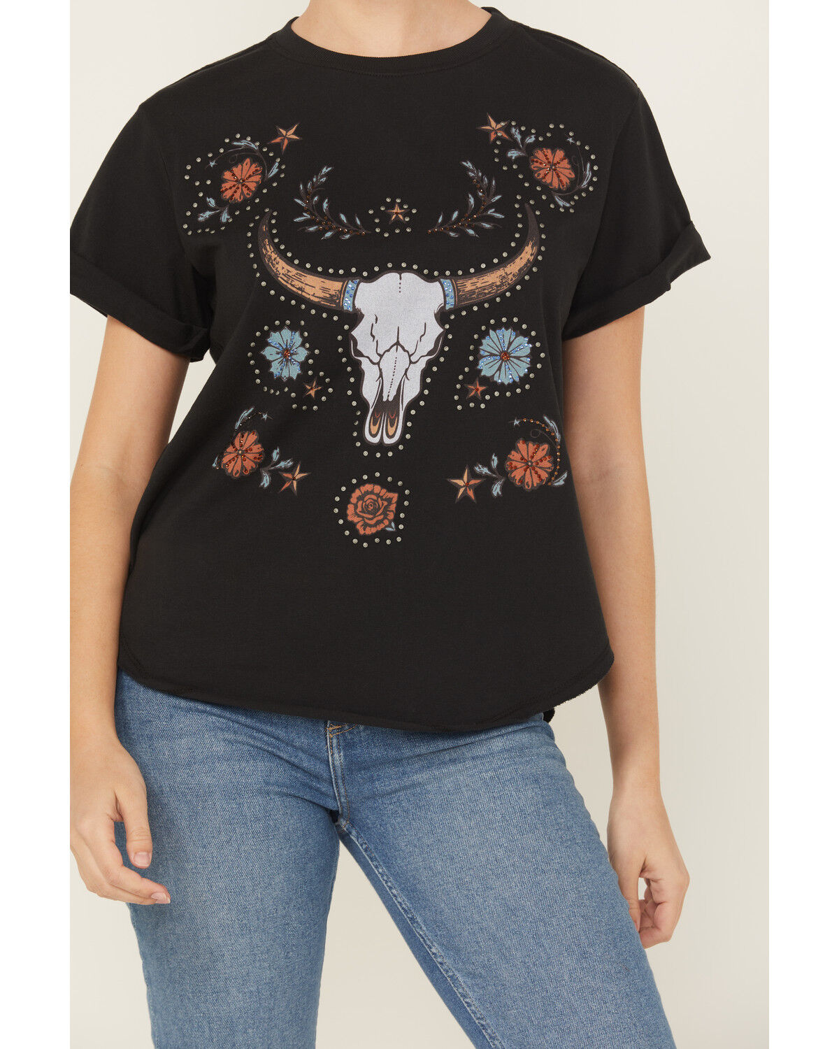 Idyllwind Women's Studded Bull Skull Short Sleeve Graphic Tee