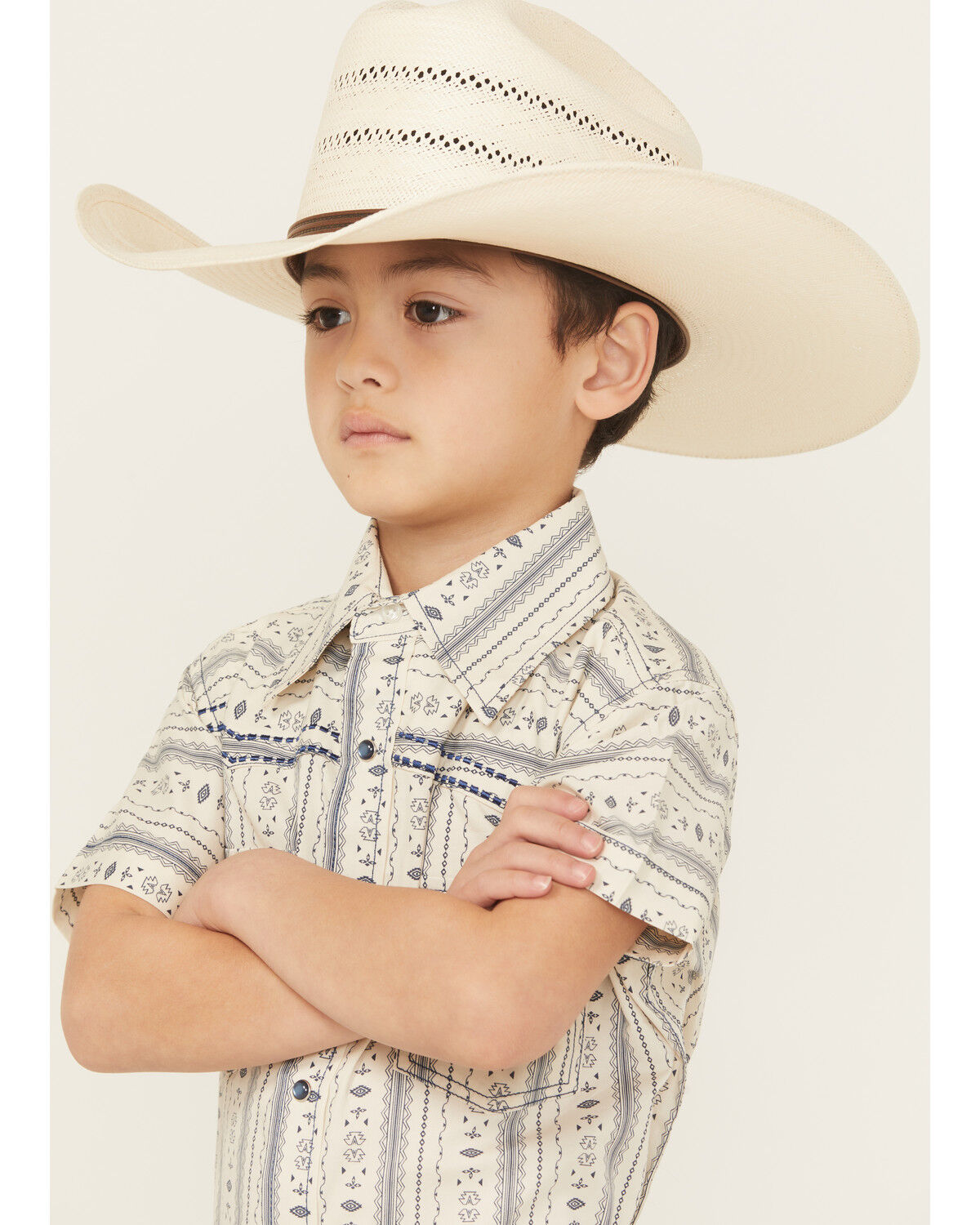 Cowboy Hardware Boys' Stripe Southwestern Print Short Sleeve Snap Stretch Western Shirt