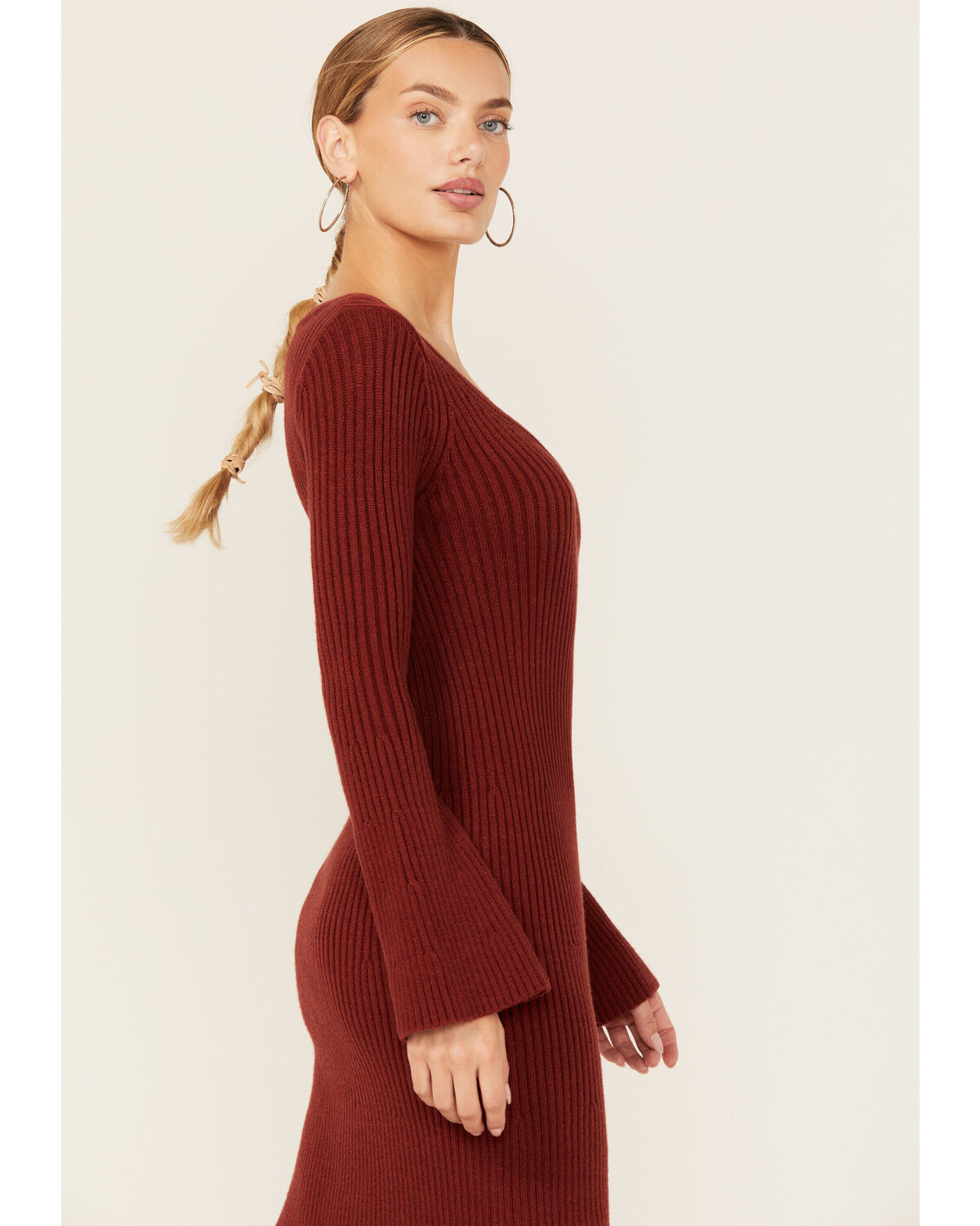 Revel Women's Solid Bell Sleeve Sweater Midi Dress