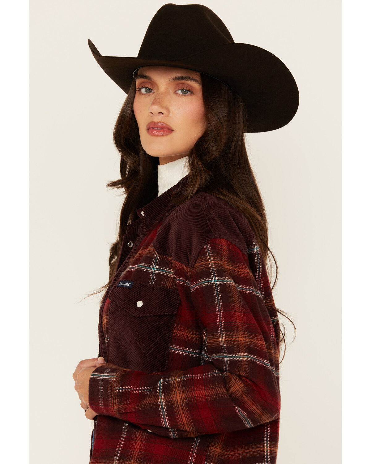 Wrangler Retro Women's Plaid Print Long Sleeve Snap Western Shirt